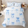 thumbnail image 2 of Manfei Blue Ribbon Bow Twin Quilt Set for Girls,Teens Female Geometric Stripes Twin Coverlet Set, 2 of 7