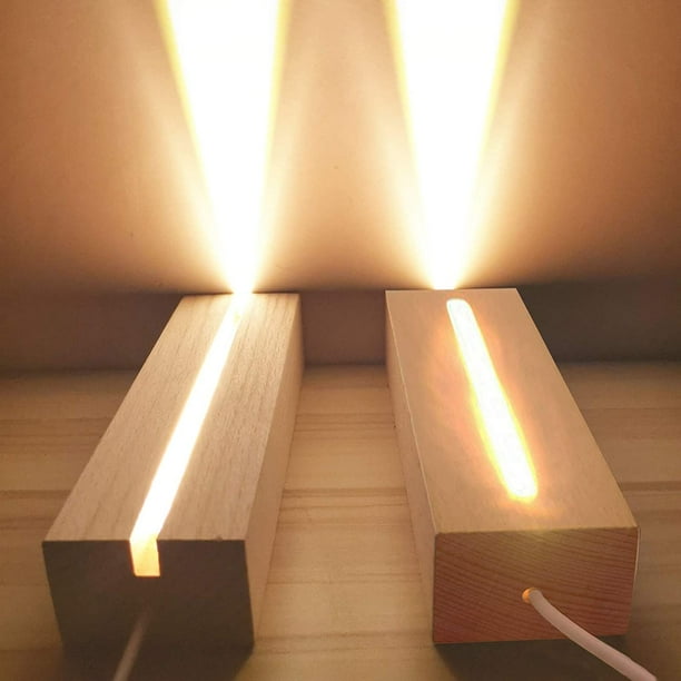 Wooden LED Light Base 2 Pcs Desktop Display Rectangle Baseplate USB Powered Illuminated Wooden Base Stand for Glass Acrylic Plate Warm Light