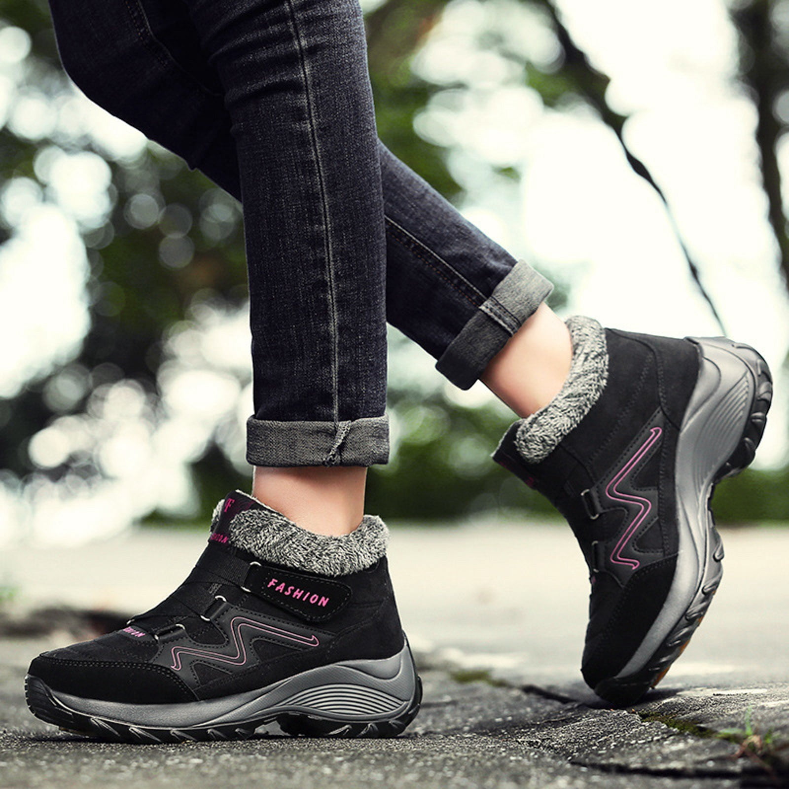 CAICJ98 Women Boots Winter Non Slip Ankle Booties Outdoor Hiking Boots for Women Waterproof Winter Boots for Women (Black,Size 6)