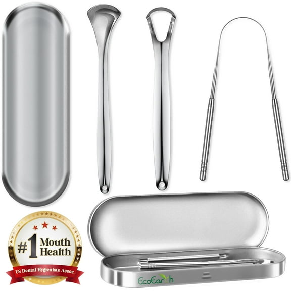 Tongue Scraper for Adults (3 Pcs), Stainless Steel Tough Tongue Cleaner for Oral Hygiene & Fresh Breath by EcoEarth