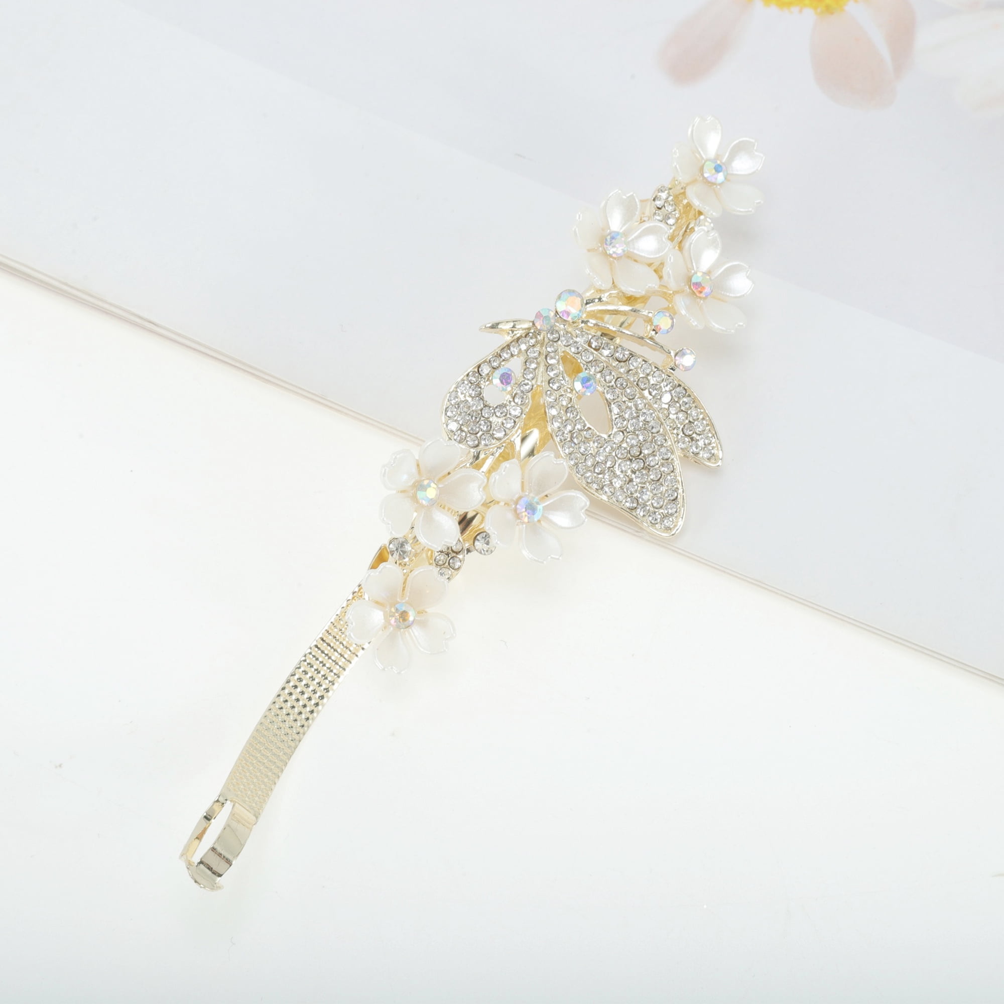 Unique Bargains Exquisite Seashell Flower Butterfly Rhinestone Hair Clips Gold Tone Beige