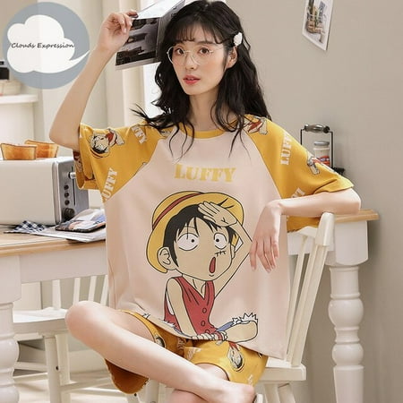 

QWZNDZGR Summer New Pyjamas Cotton Cartoon Women s Pajama Sets Couple Sleepwear Mujer Pyjamas Nightwear Men s Pajamas 3XL Home Clothing