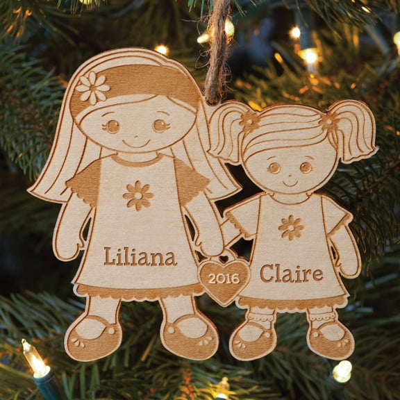 Big Sister and Little Sister Personalized Wood Ornament