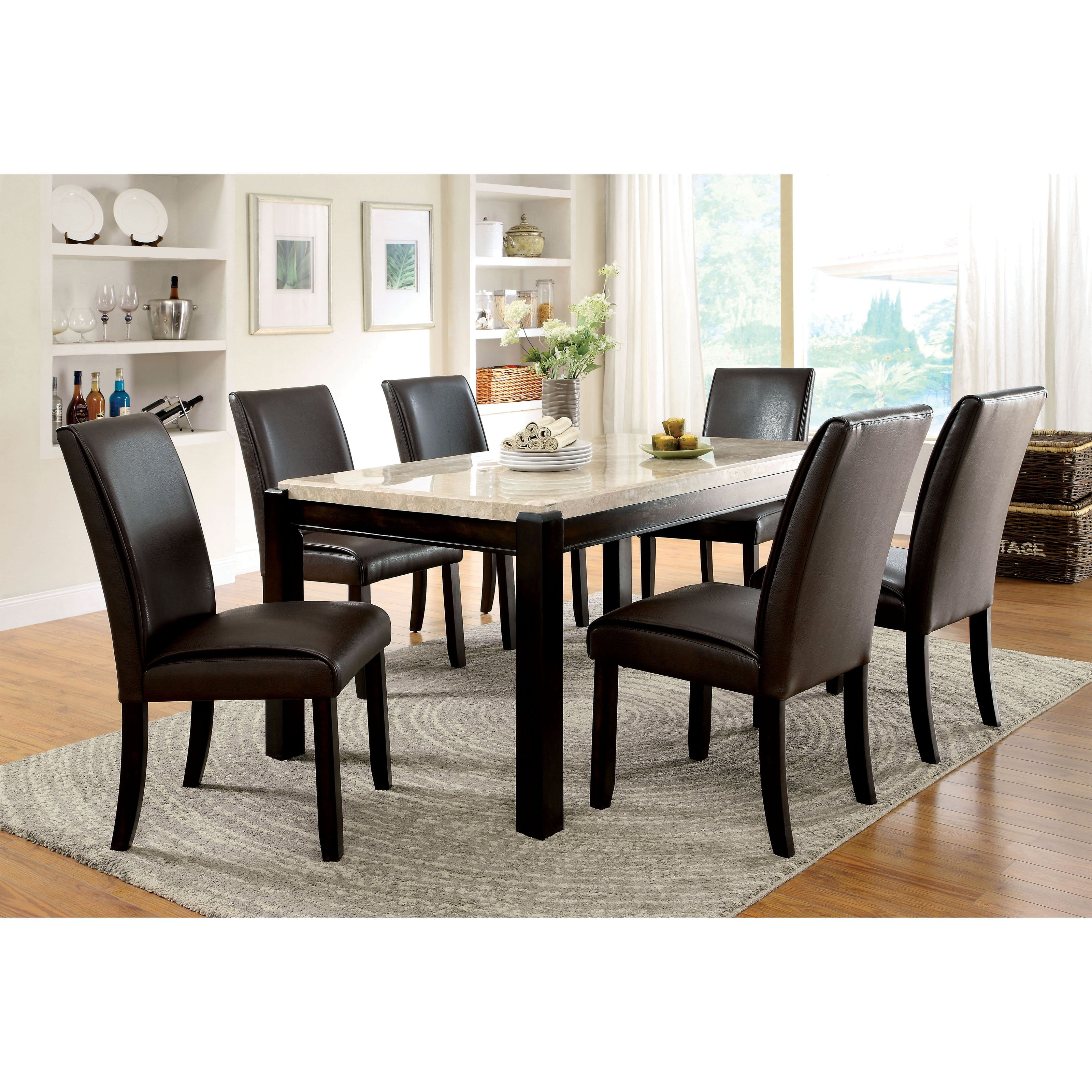 Furniture Of America Friedrich Modern 7 Piece Marble Dining Table