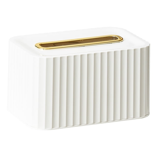 Caja de pañuelos para mascotas, repuesto reutilizable recargable para el hogar, sala de estar, baño, caja contenedora de papel con resorte, Almacenamiento y organización del hogar Oro blanco Bewildely HA067114-04