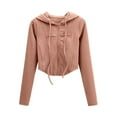 thumbnail image 4 of Bibifish Womens Hoodie Light Color Corduroy Drawstring Corset Detail Full Zip Up Cropped Hoodie Slim Fit Casual Daily Outings Stylish Hoodie, 4 of 4