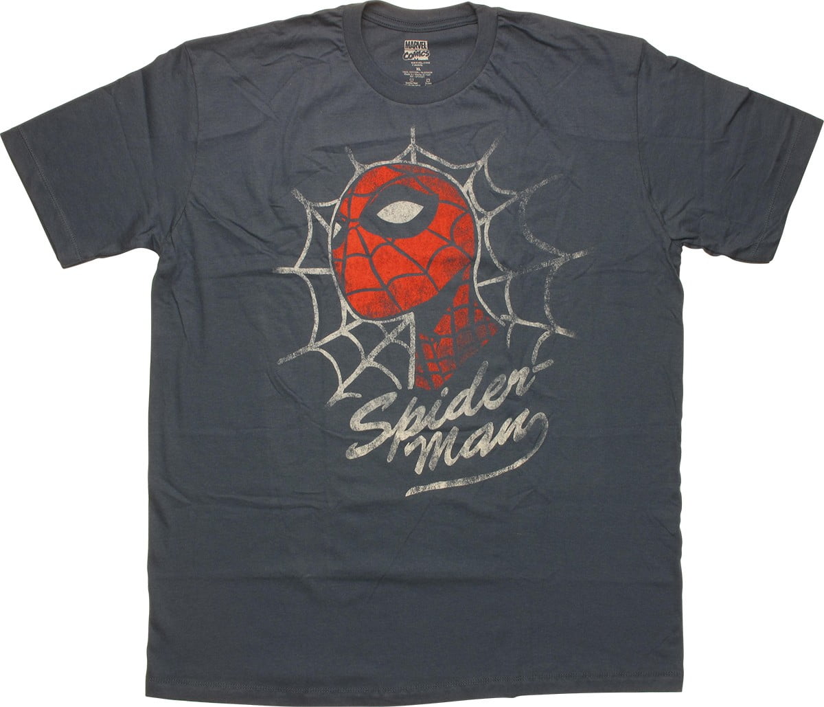 Spiderman Head Web Distressed Navy T-Shirt - Walmart.com
