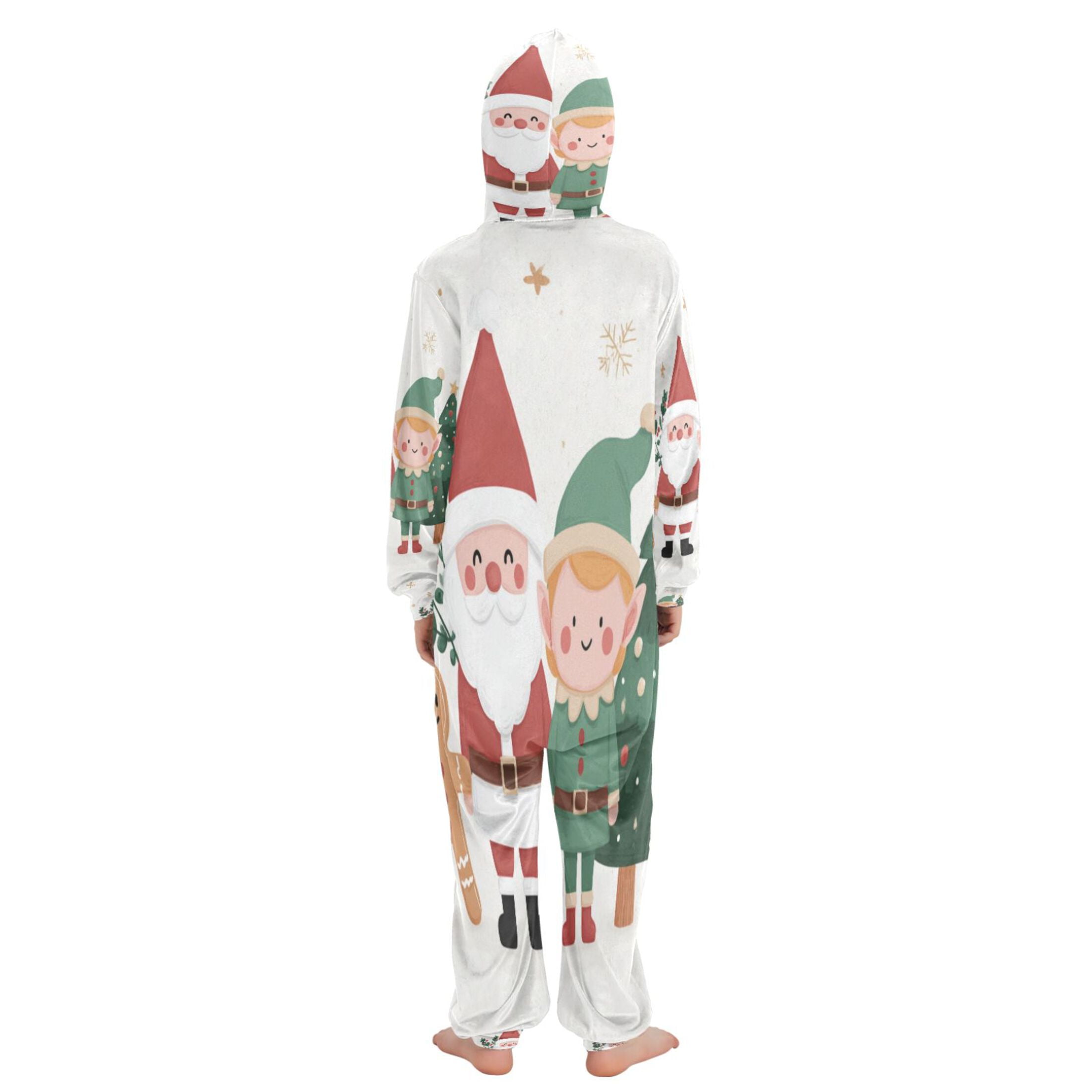 Ttyddzy Children's one-piece Hooded Pajamas Soft Crystal Velvet with Kids Girl Boys,Loose Convenience Long Sleeves Zipper for 4T-14Y ，Santa Claus and The Little Elves