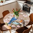 thumbnail image 3 of Birds Floral Fitted Tablecloth with Elastic Edged, Round Table Cloth for Dining Table, Farmhouse Pink Flower Leaf Wood Grain Brown Waterproof Oil Proof Table Cover for Indoor Outdoor 55"-60", 3 of 8