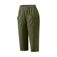 thumbnail image 5 of CheerKidz Women's High Waisted Cropped Pants Cotton Linen Solid Color Elastic Waist Pocket Pants Casual Straight Leg Spring Summer Casual Trousers(Army Green,S), 5 of 6