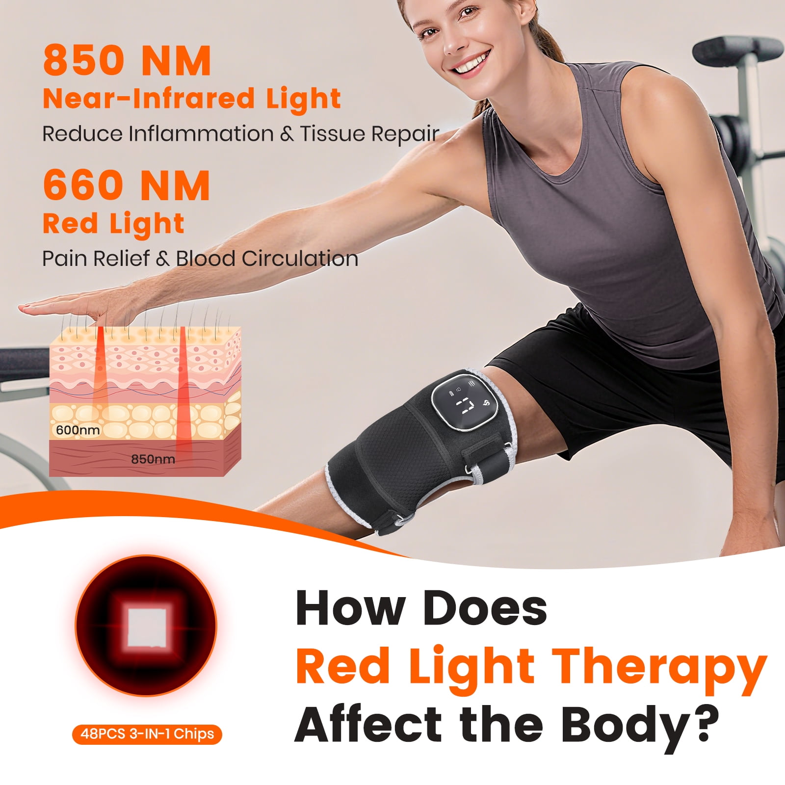 Heated Knee Massager with Red Light, Cordless Knee Wrap with Vibration Massage, 660 & 850nm Red Light for Joint/Elbow/Shoulder Massager for Family