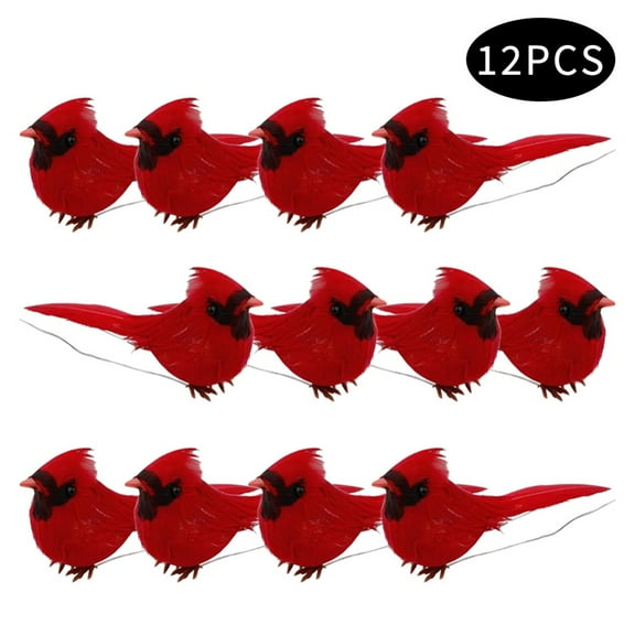 12 PCS 3.5 Inch Artificial Red Cardinal Birds - Christmas Cardinal Birds for Christmas Tree Ornament Decorations, Arts and Crafts