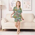 thumbnail image 6 of FORMRS Niños Short Sleeve Top and Pants Pajama Set Unisex Satin 2-Piece Sleepwear, Sizes 5-6Y, Green Cartoon Trucks Pattern, 6 of 8