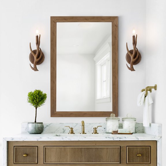 JONATHAN Y Cody 5.5" 1-Light Southwestern Bohemian Resin/Iron Faux Antler LED Vanity Light, Brown Wood Finish (Set of 2)