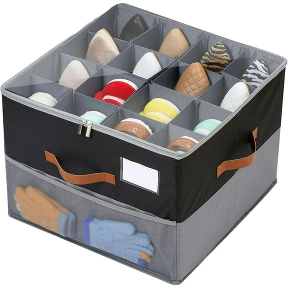 Shoe Storage Box - Shoe Organizer For Closet | Foldable Fabric Sneakers Containers With Adjustable Dividers & Clear Cover | Large Sneakers Box Organizer Or Closet Organization Bedroom Entryway