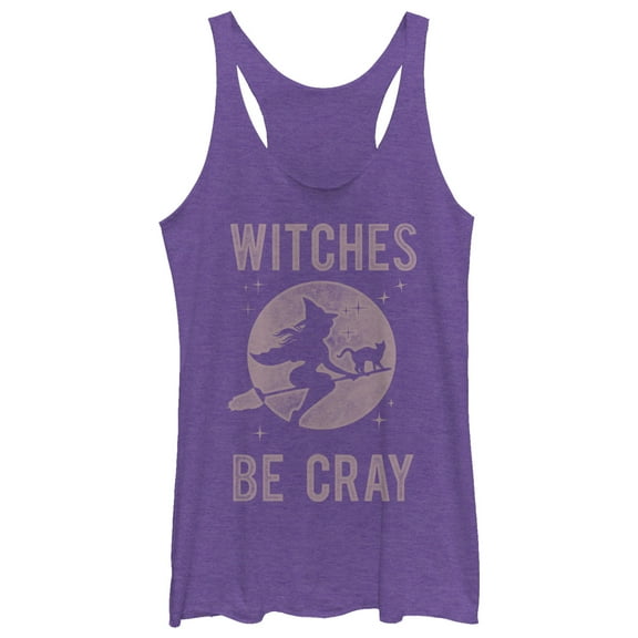 Women's CHIN UP Halloween Witches Be Cray Racerback Tank Top Purple Heather X Small
