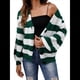 thumbnail image 1 of Cárdigan de Invierno A Rayas para Mujer, Larga, Botones, Frente Abierto, Punto Grueso, Abrigo Extragrande. Verde Oscuro M, 1 of 9