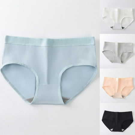 

rygai Women Underpants Comfortable Mid Waist Pure Color Moisture-wicking Large Size Panties for Home Blue 2XL