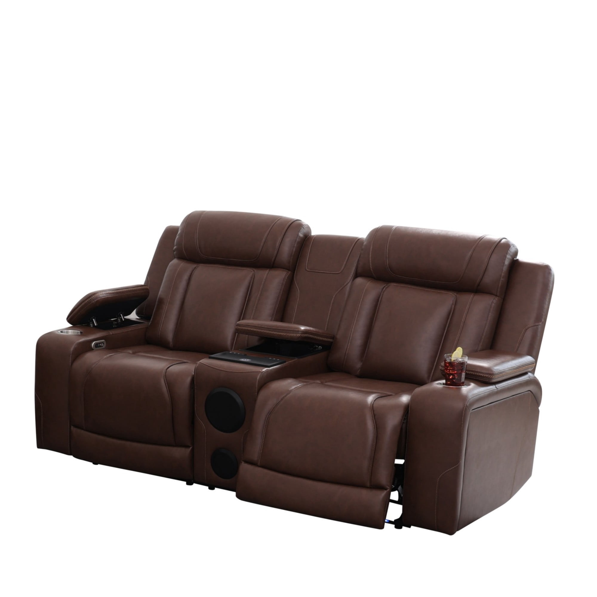 Gewnee Power Recliner with Wireless Charging, LED Ambient Lights, Built in Bluetooth Speakers, USB & Type‑C Ports, Hidden Storage, Home Theater Seating with Cup Holders, Air Leather‑Reddish-brown