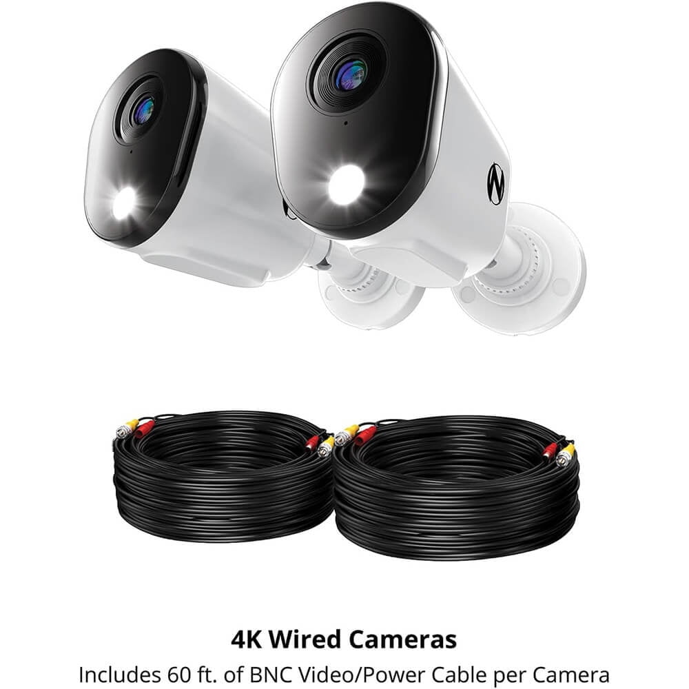 Night Owl Add On Wired 4K Deterrence Cameras with 2-Way Audio - 2 Pack - White