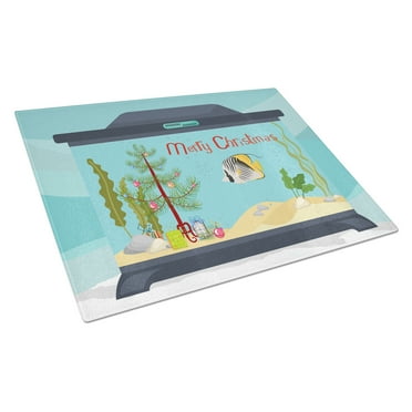 Carolines Treasures CK4505LCB Butterfly Fish Merry Christmas Glass Cutting Board Large, 12H x 16W, multicolor