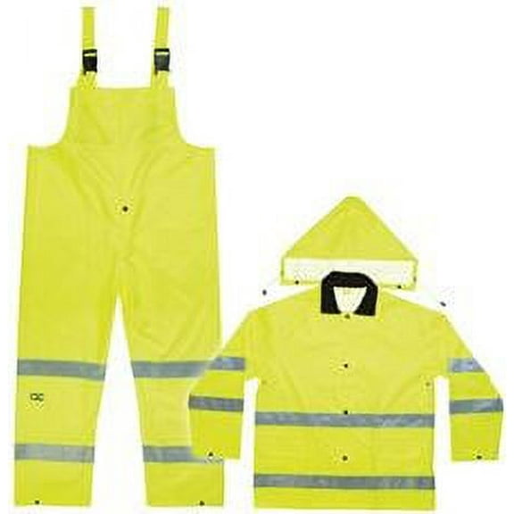 3-Piece Hi-Viz Ansi Class 3 Polyester Rain Suit Size X-Large