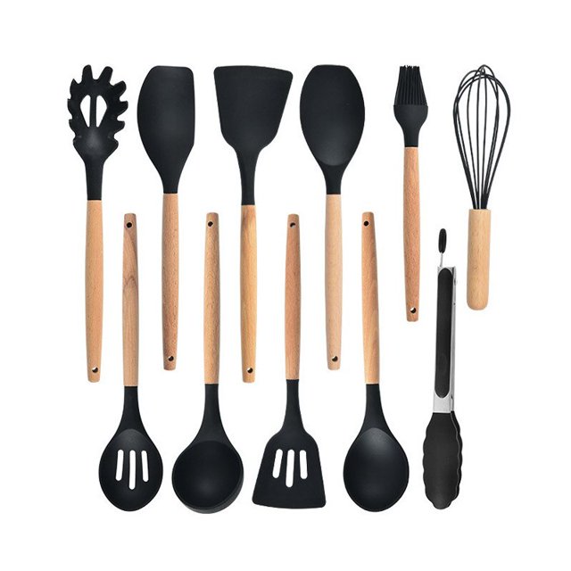 Juego de utensilios de cocina de silicona antiadherente Mango de madera Espátula Pala para huevos zhangmengya LED