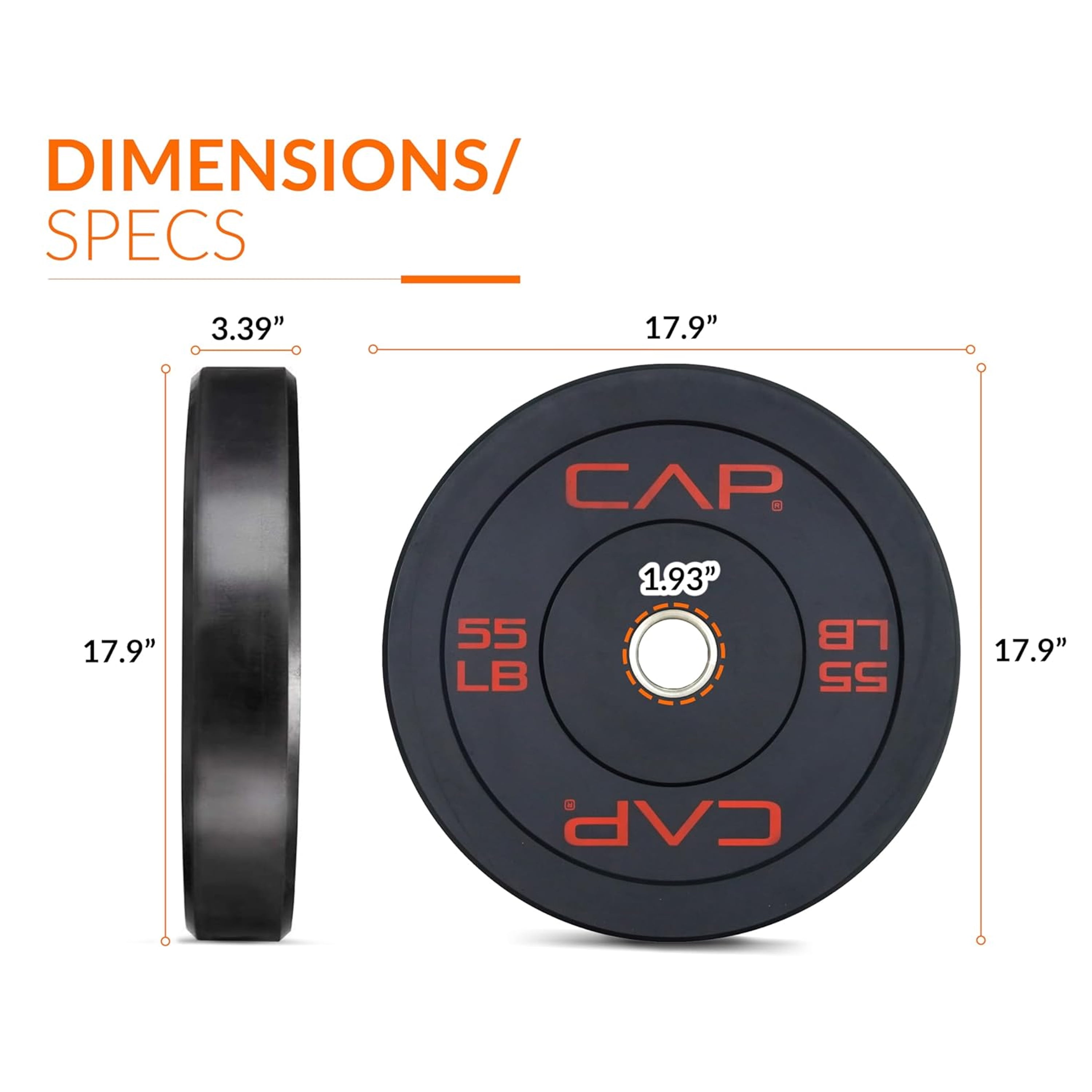 CAP Barbell Olympic Rubber Bumper Plates (Pairs/Singles by sizes)