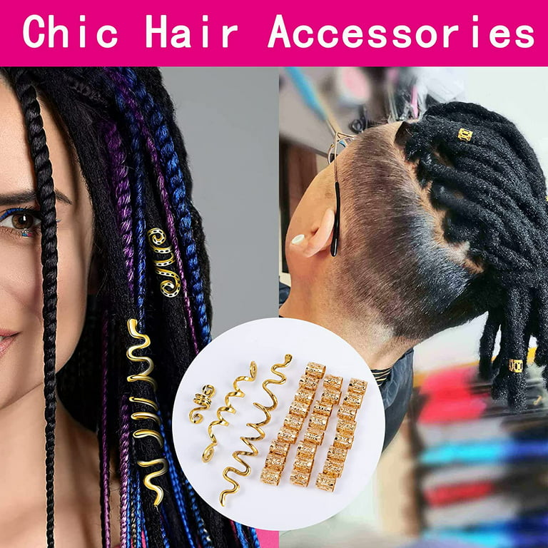 Autrucker Hair Spirals Dreadlocks, Pack of 28 Dreadlocks Jewellery, Hair Spiral Clips, Hair Accessories, Gold Braids, Spiral Hair Braids, Beads, Adjustable