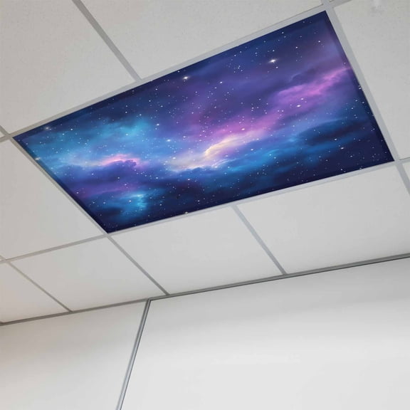 1 Pcs Starry Sky Fluorescent Light Covers Color Night Sky Nature Scenery Modernism Magnetic Light Covers for Ceiling Lights 4 x 2 ft Drop Ceiling Lights Cover Shade for Office, Home, Hospital
