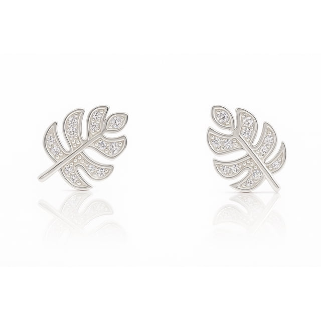 Aretes de plata .925 BELLAPLATA MF broquel Hoja de plata con circonias brillantes