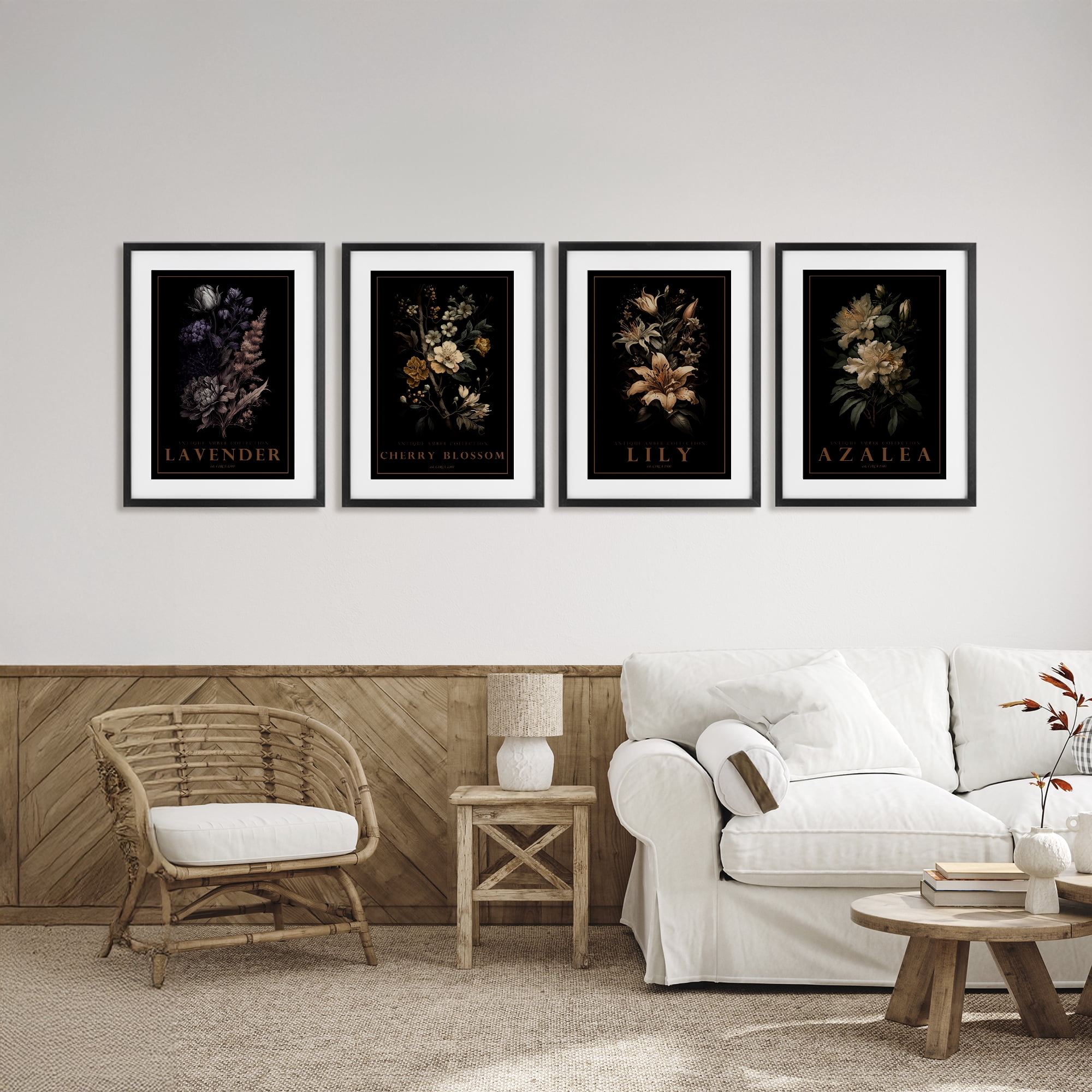 Stupell Industries Antique Varied Botanical Blooms 4 Piece Black Framed Print Under Glass Set, design by Chris Giampietro