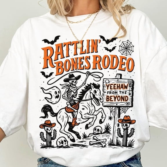 Halloween Skeleton Sweatshirt, Fall Spooky Bones Rodeo Sweatshirt