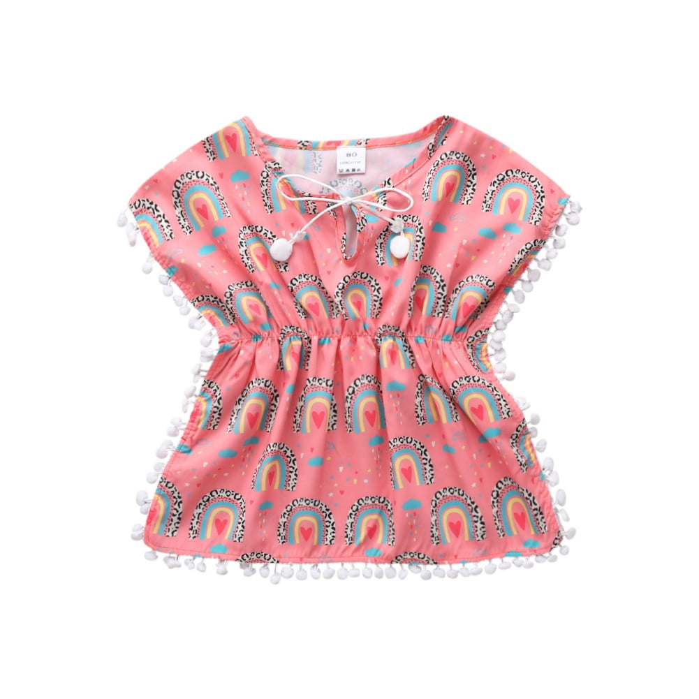 Uccdo Toddler Girls Summer Swimsuits Coverups with Pompom, 12M7T