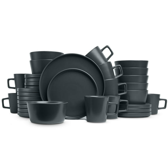 Stone Lain Celina 32-Piece Stoneware Round Dinnerware Set, Service for 8, Gray Matte