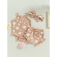 thumbnail image 2 of Wassery Baby Infant Girls Summer Outfits Floral Print Sleeveless Sling Romper with Floral Casual Elastic Shorts and Headband 3Pcs Set 0-18M, 2 of 8