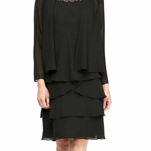 S.L. Fashions Womens Embellished Cardigan Sweater, Black, 6