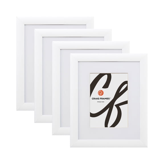Craig Frames Contemporary, 5x7 Inch White Picture Frame Matted to Display a 4x6 Inch Photo, Set of 4