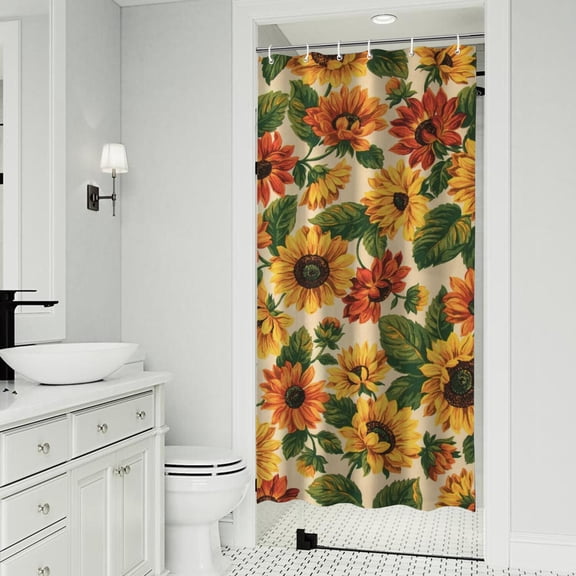 Beige Red Sunflower Pattern Shower Curtain 36"x72" ,Bathroom Decorative Shower Curtains Set with 12 Hooks,Modern Waterproof Washable Shower Curtain