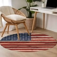 thumbnail image 4 of Retro American Flag Round Area Rug 3.3 FT, Non Slip Small Entryway Kitchen Mat, Vintage USA Flag Red Blue Wooden Washable Soft Circular Rug Non-Shedding Door Mat for Bathroom Playroom Kids Room, 4 of 9