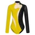 thumbnail image 3 of Yhong Womens Ballet Gymnastics Leotards Sparkling Mesh Splice Athletic Ballet Dance Leotards Bodysuit Black&Yellow XL, 3 of 6