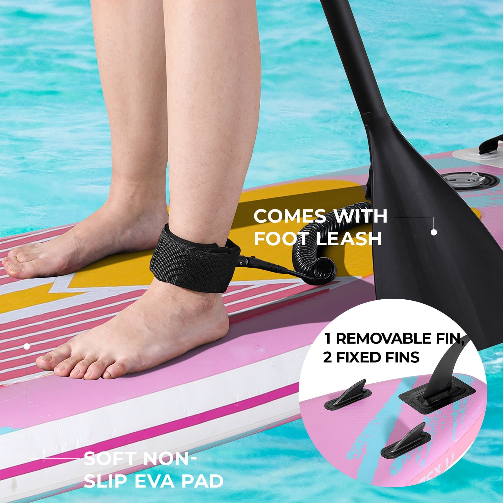 Pirecart 12ft Inflatable Stand up Paddle Board 6' Thick SUP Paddle Board with Paddleboard Accessories for Adults, Beginners, Pink