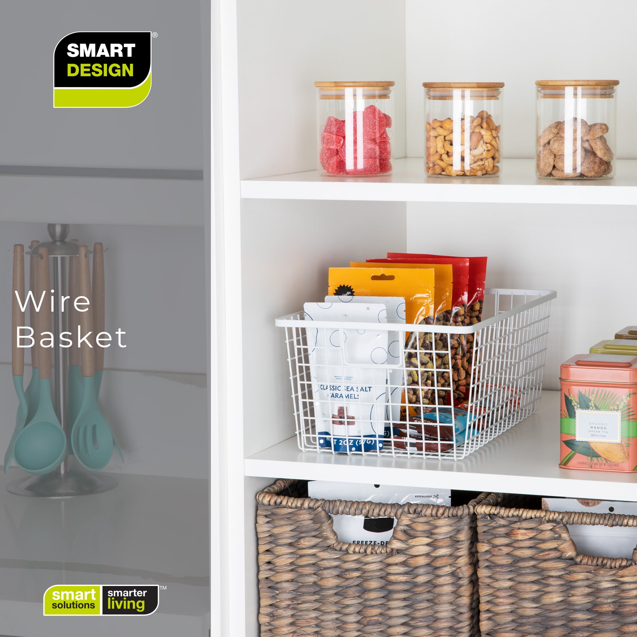 Smart Design Nestable Basket Organizer with Handles - 9 x 16 x 6 inches - White - Set of 4