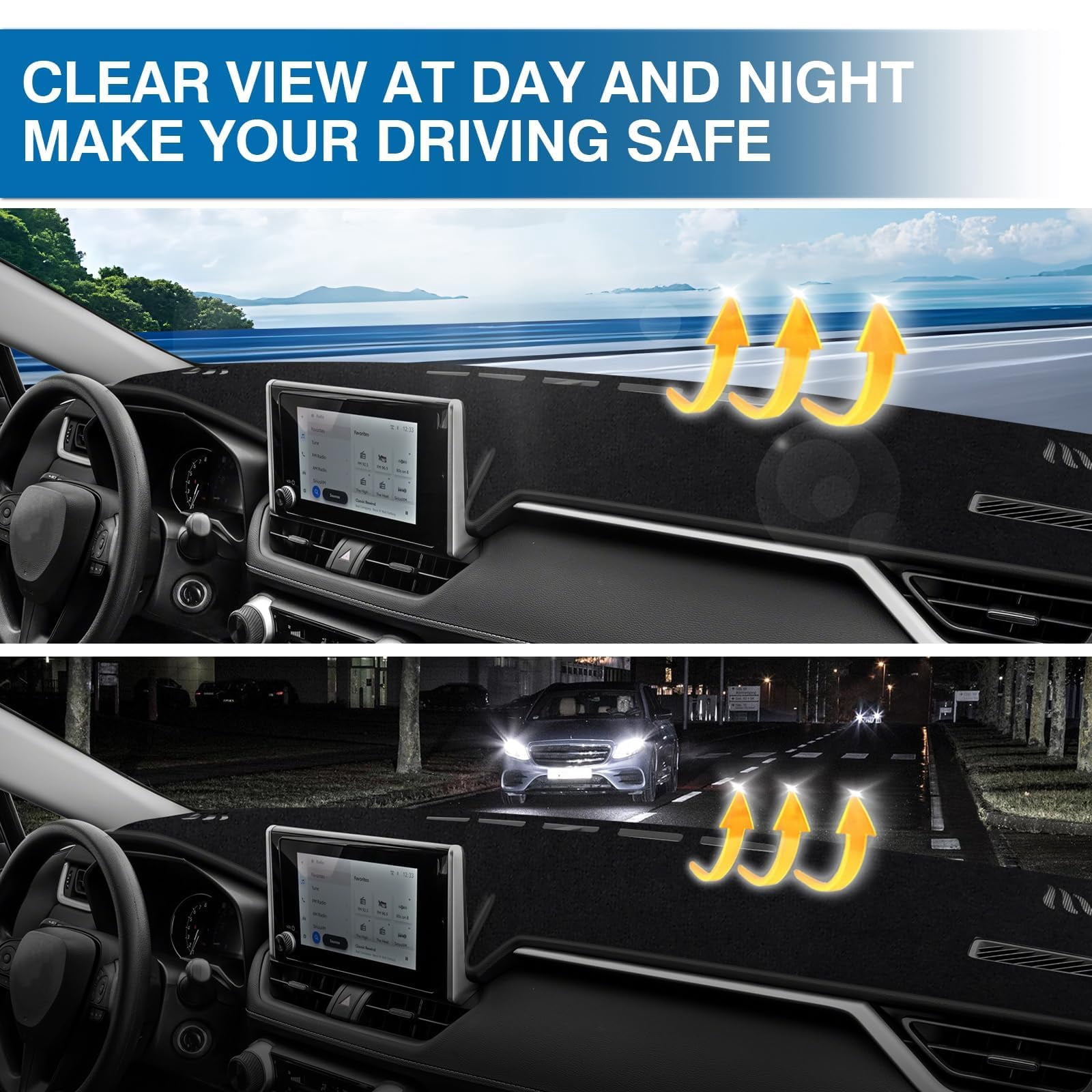 GUANGHUI Car Dash Cover Mat for Toyota RAV4 2019-2025 Left Hand Driving Non-Slip Center Console Dash Cover Interior for Toyota RAV4 Accessories Custom Fit Dash Mat Sunshade Windshield Glare Black