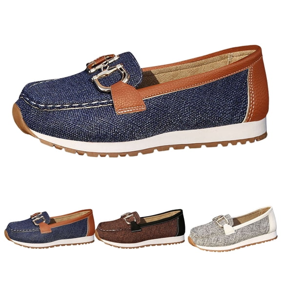 Modstep Loafers for Women Causal Slip on Walking Flat Shoes Comfortable Canvas Boat Shoe for Ladies Work Driving 6.5 Beige