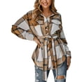 thumbnail image 4 of SAYOO Women’s Autumn Mid-Length Coat, Plaid Print Long Sleeve Lapel Button Closure Loose Cardigan with Belt, 4 of 7