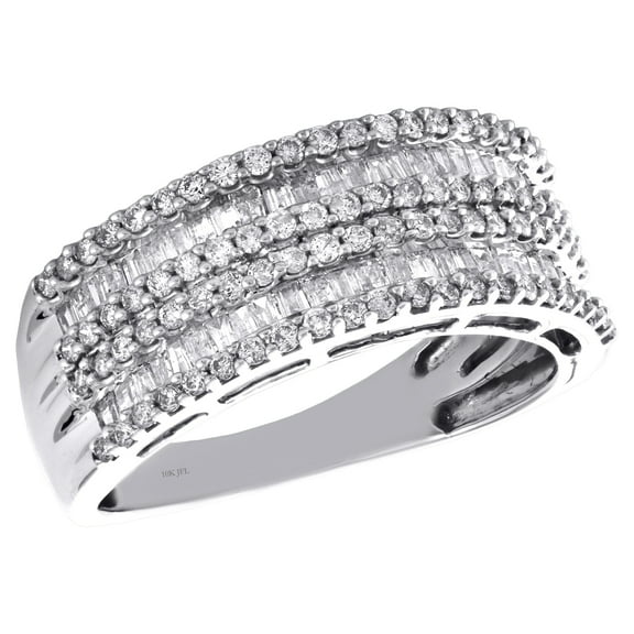 10K White Gold Tapered Baguette & Round Cut Diamond Wedding Band 8mm Ring 1 CT.