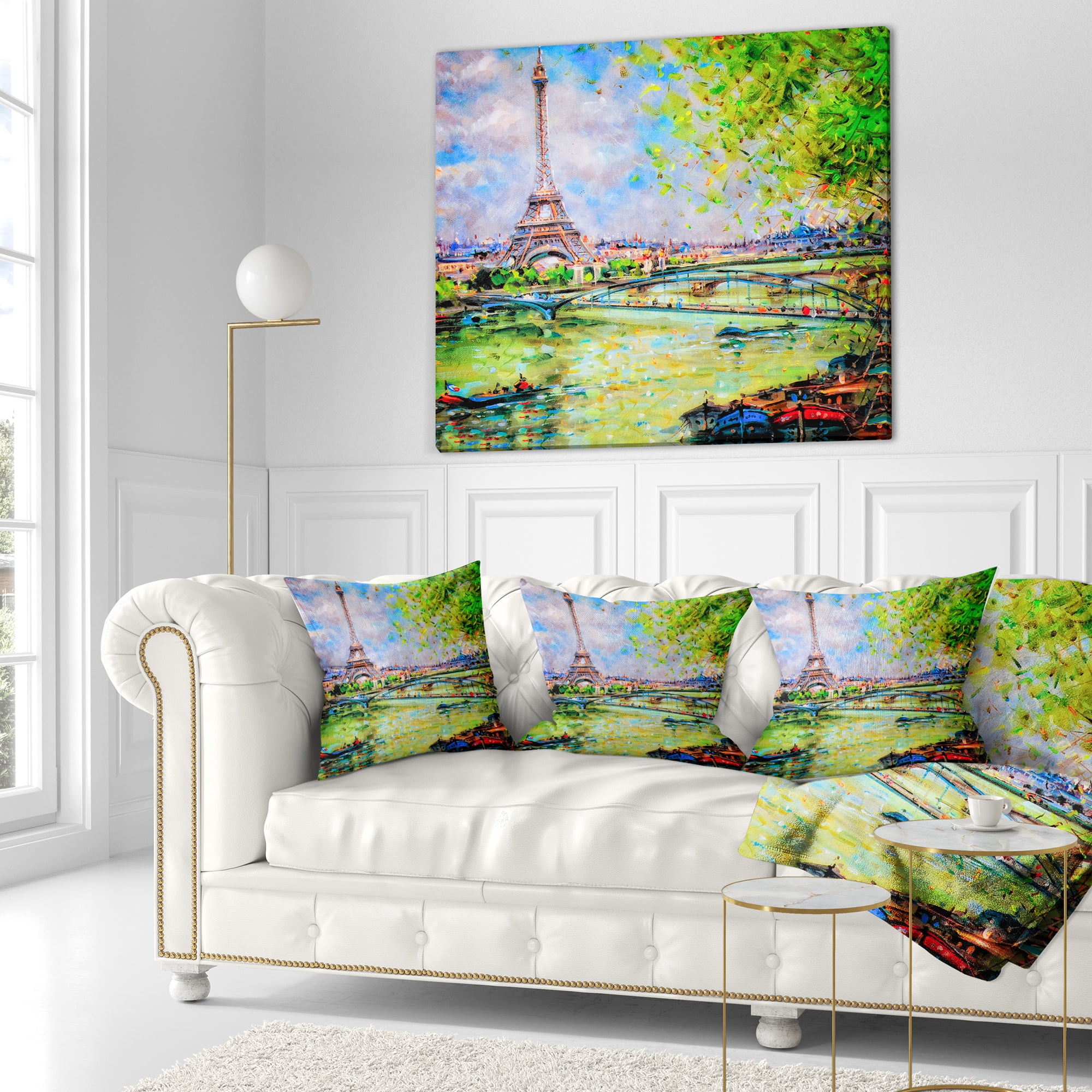 Designart Colorful Painting of Eiffel - Landscape Printed Throw Pillow - 18x18