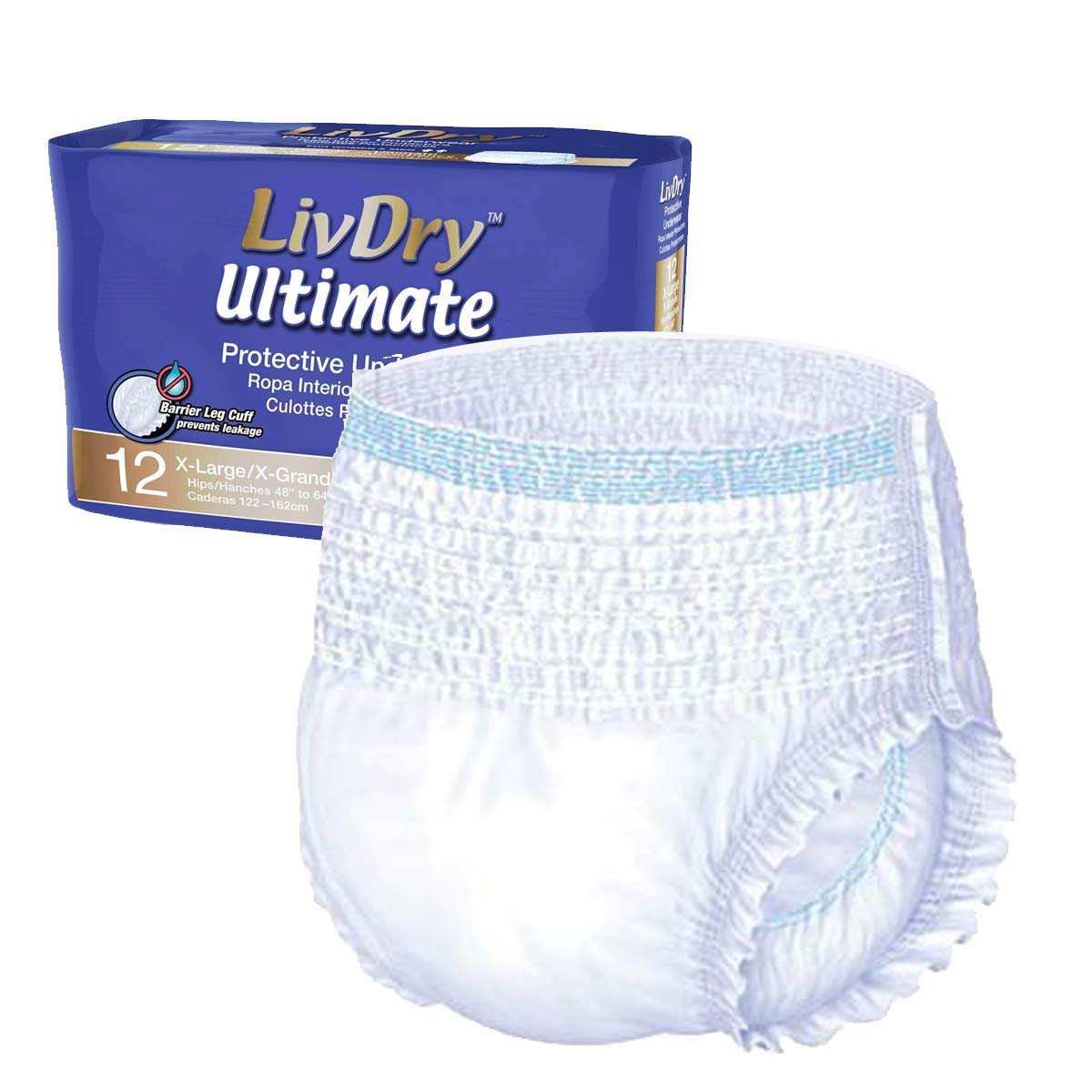 Photo 1 of LivDry Adult XL Incontinence Underwear, Ultimate Comfort Absorbency, Leak Protection, X-Large, 12-Pack one bag