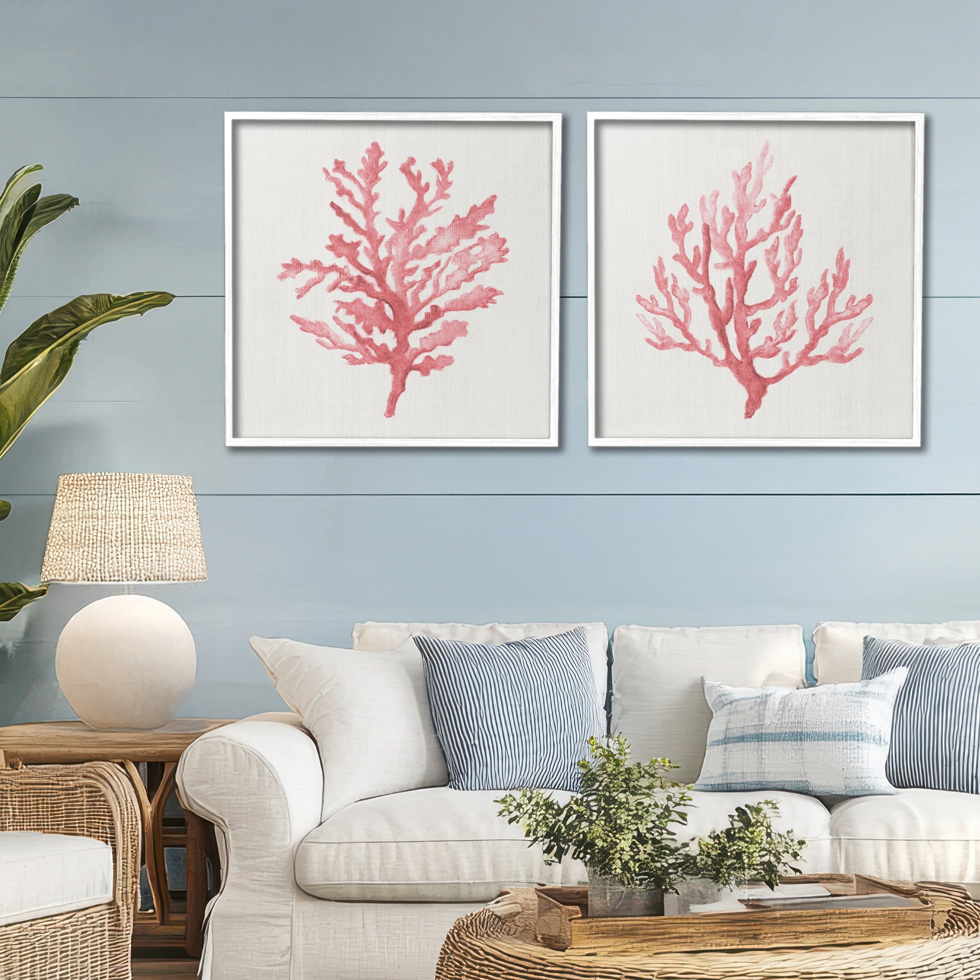 Stupell Industries Rosy Pink Coral Branches 2 Piece White Framed Giclee Art Set, design by Janet Tava